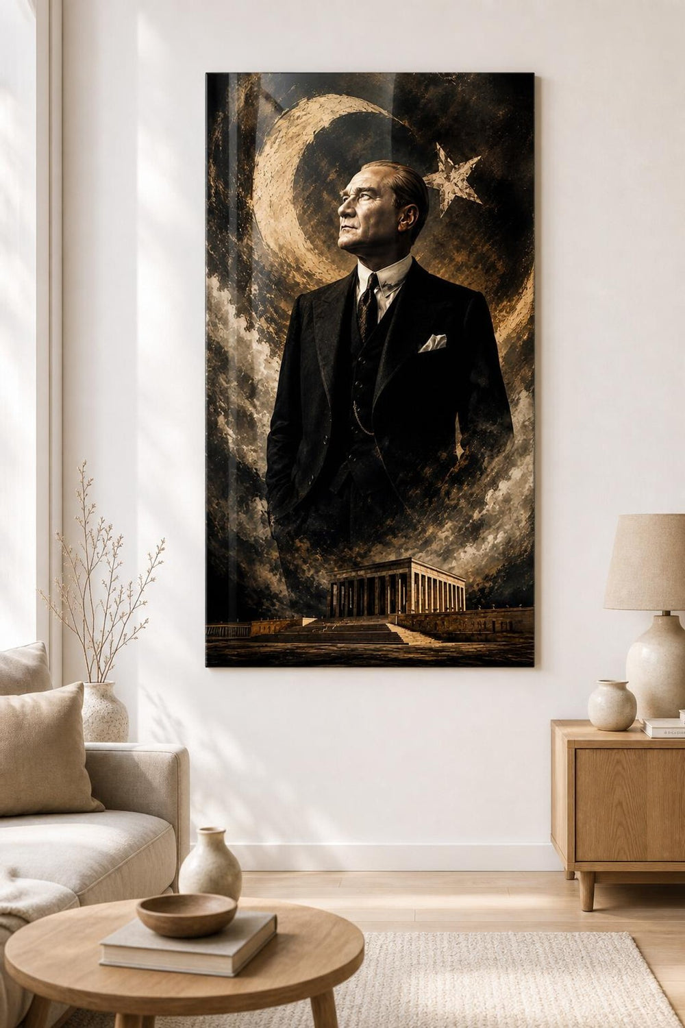 Atatürk ve Türk Bayrağı Baskılı Cam Tablo – Anıtkabir Temalı UV Baskı Duvar Tablosu
