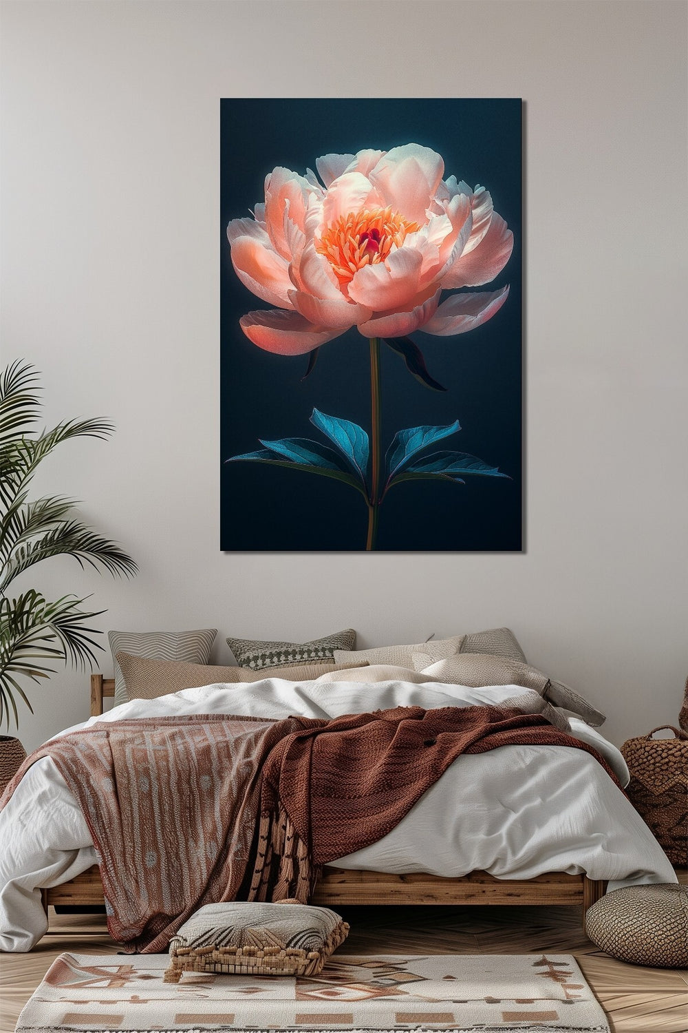Şakayık Çiçeği Baskılı Cam Tablo – Pembe Çiçekli Modern Dekoratif Duvar Tablosu