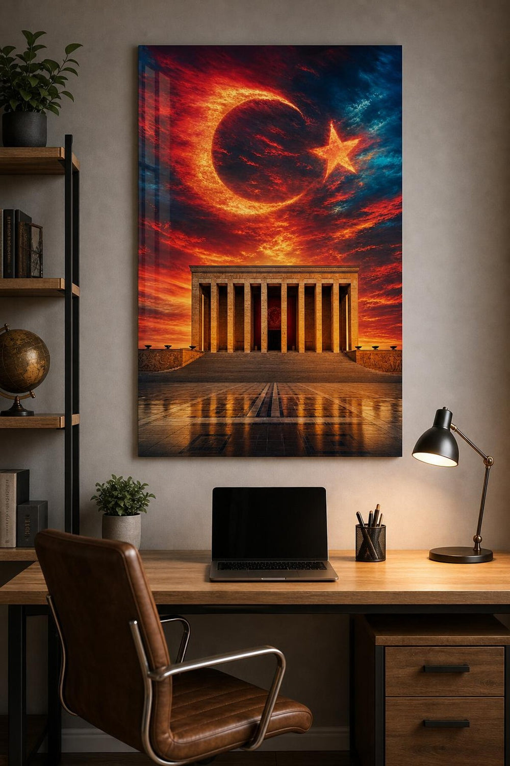 Anıtkabir Türk Bayrağı Baskılı Cam Tablo – UV Baskı Dekoratif Duvar Tablosu