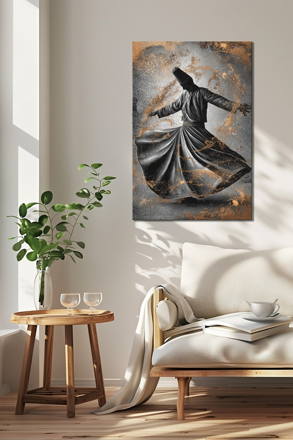 Semazen Derviş Baskılı Cam Tablo – Tasavvufi Sanat Modern UV Baskı Dekor