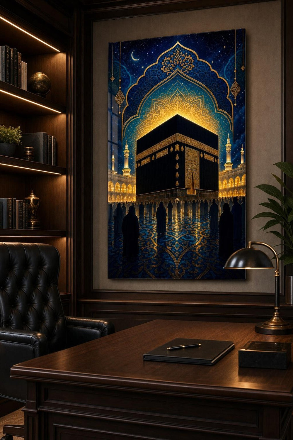 Kabe Lacivert Kemer Desenli Baskılı Cam Tablo – UV Baskı Manevi Dekoratif Duvar Tablosu