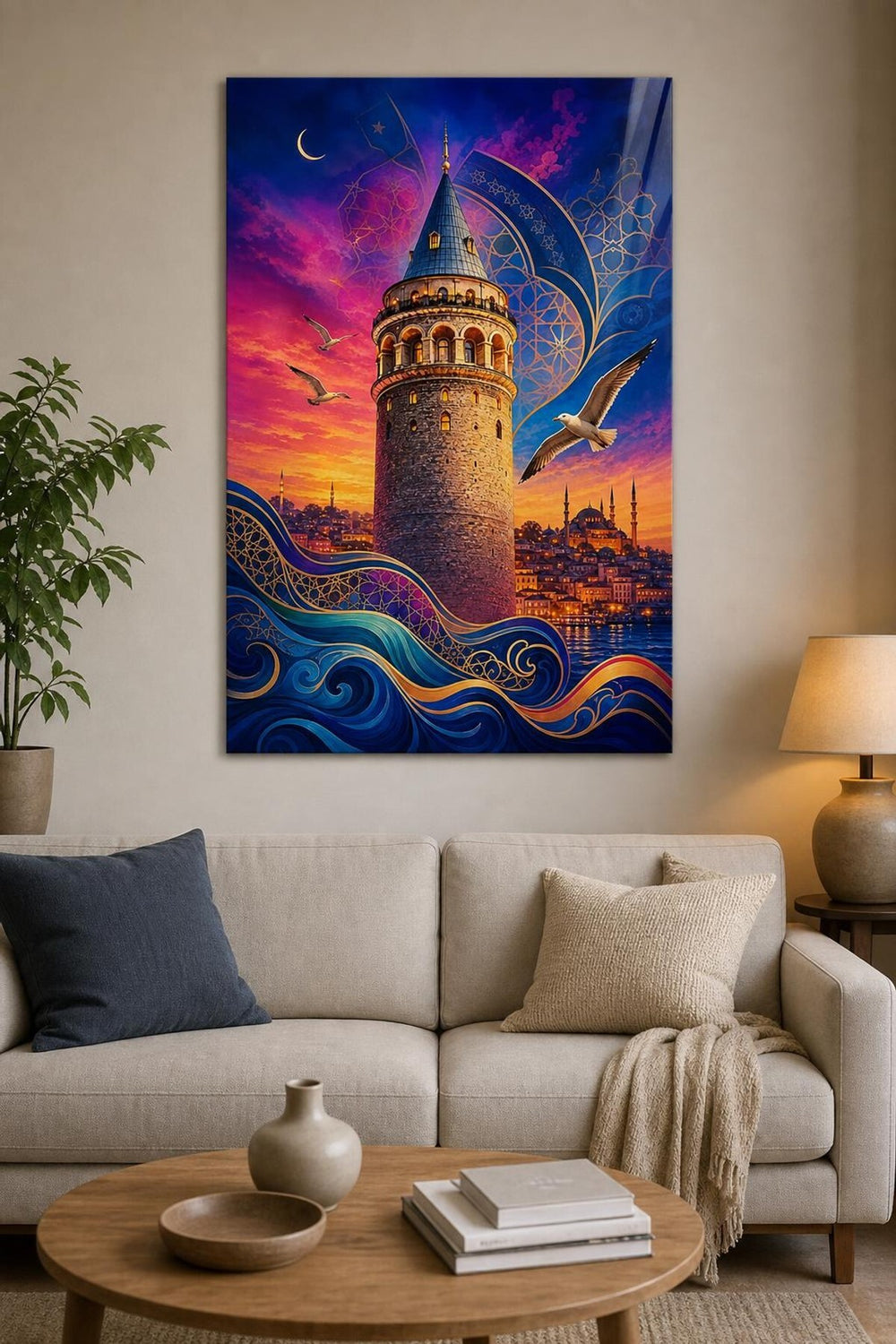 Galata Kulesi Desenli Baskılı Cam Tablo – İstanbul UV Baskı Dekoratif Duvar Tablosu