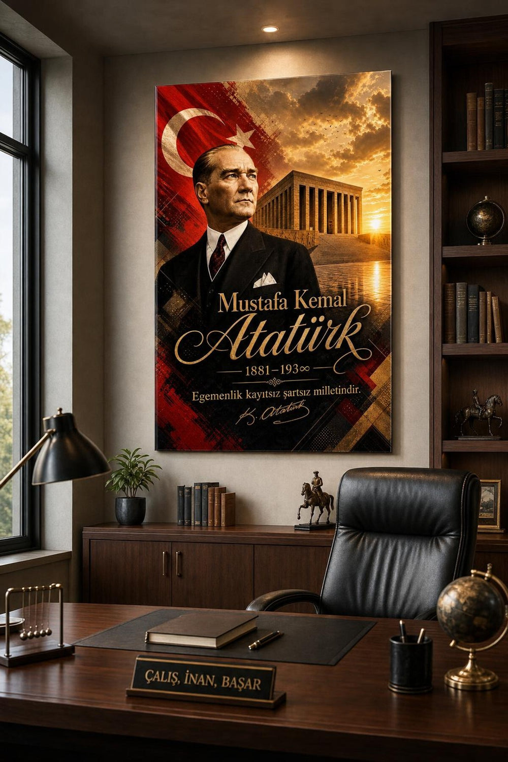Atatürk ve Anıtkabir Baskılı Cam Tablo – Türk Bayrağı UV Baskı Duvar Dekoru