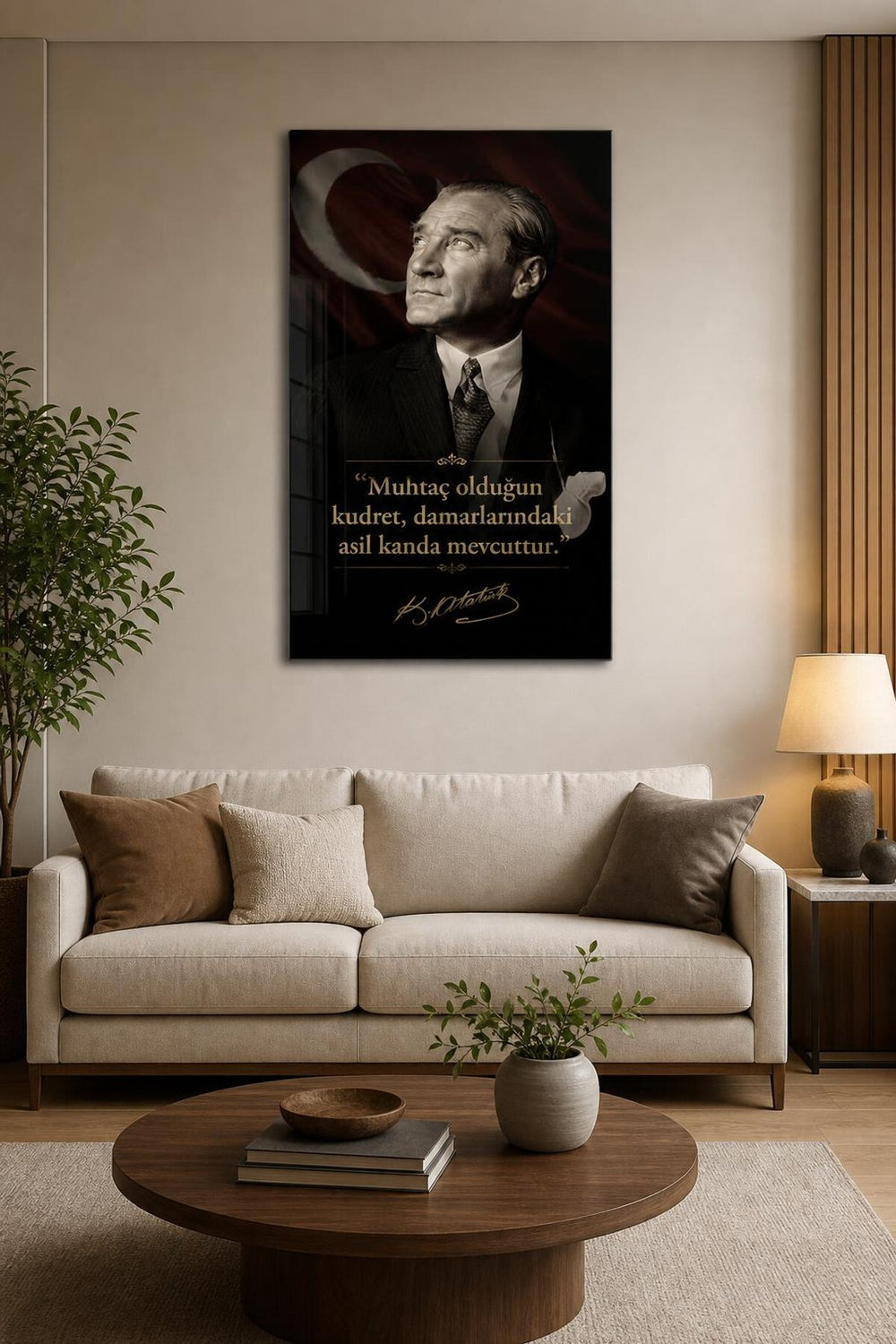 Atatürk Sözlü Baskılı Cam Tablo – Türk Bayrağı UV Baskı Dekoratif Duvar Tablosu