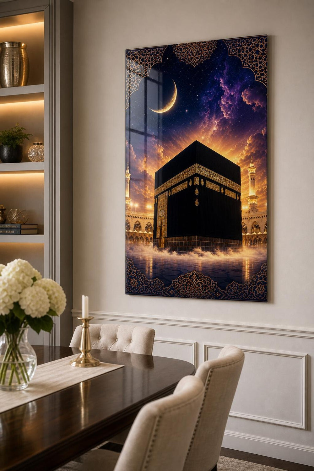 Kabe Temalı Baskılı Cam Tablo – Manevi Dekoratif UV Baskı Duvar Tablosu