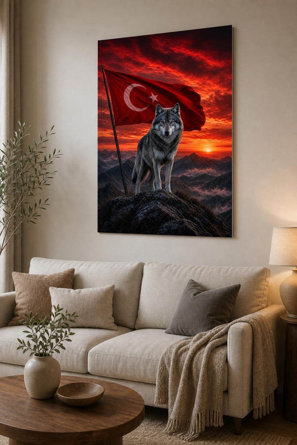 Türk Bayrağı ve Bozkurt Baskılı Cam Tablo – UV Baskı Dekoratif Duvar Tablosu