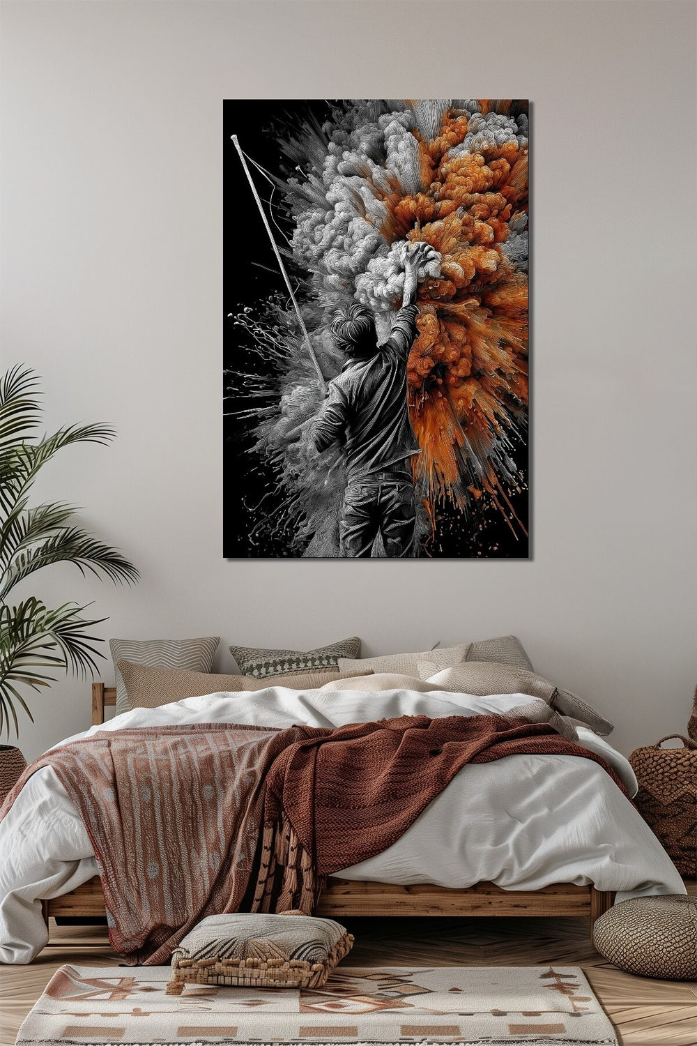 Soyut Patlama Sanat Baskılı Cam Tablo – Modern UV Baskı Dekoratif Tablo