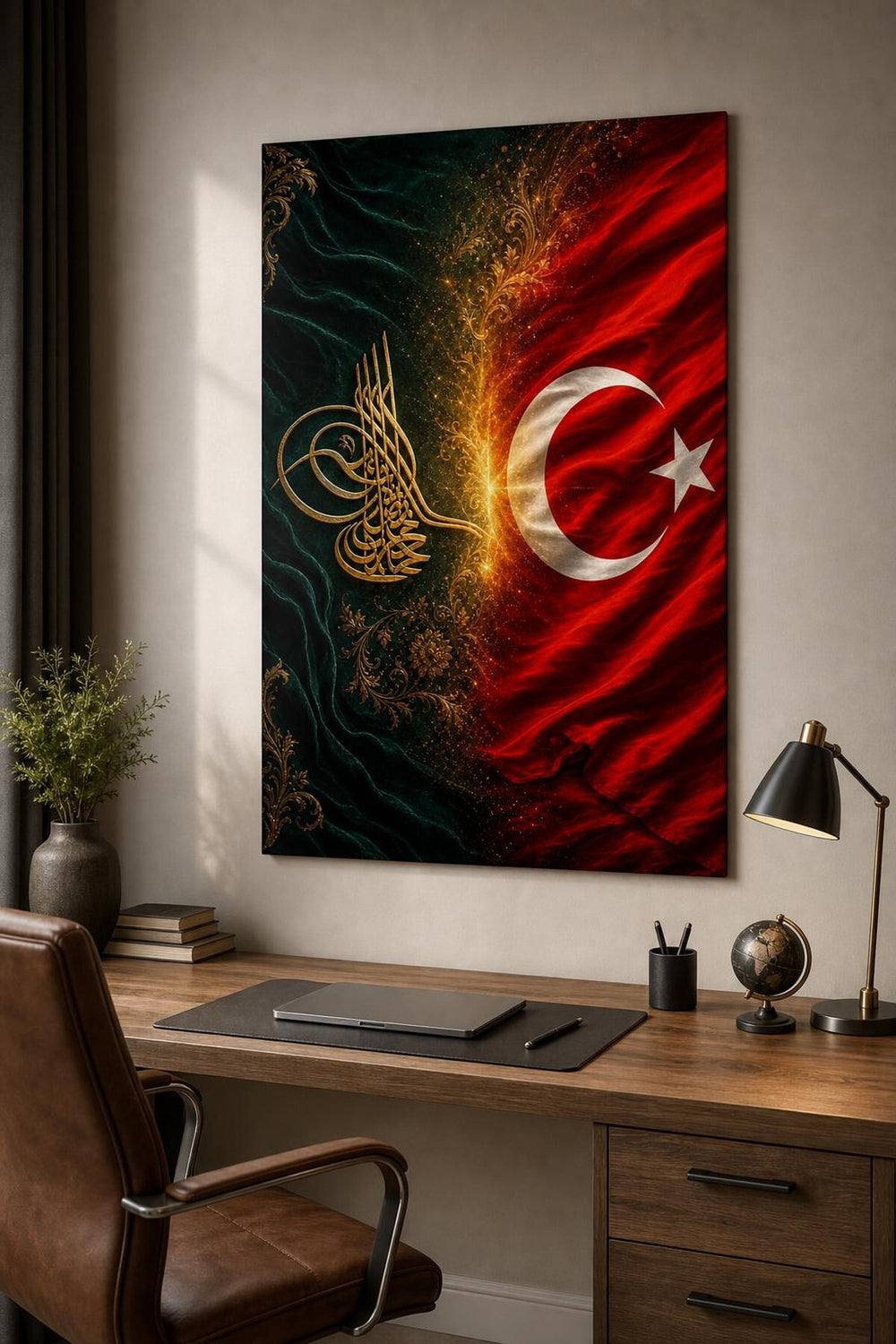 Osmanlı Tuğrası Türk Bayrağı Baskılı Cam Tablo – UV Baskı Dekoratif Duvar Tablosu
