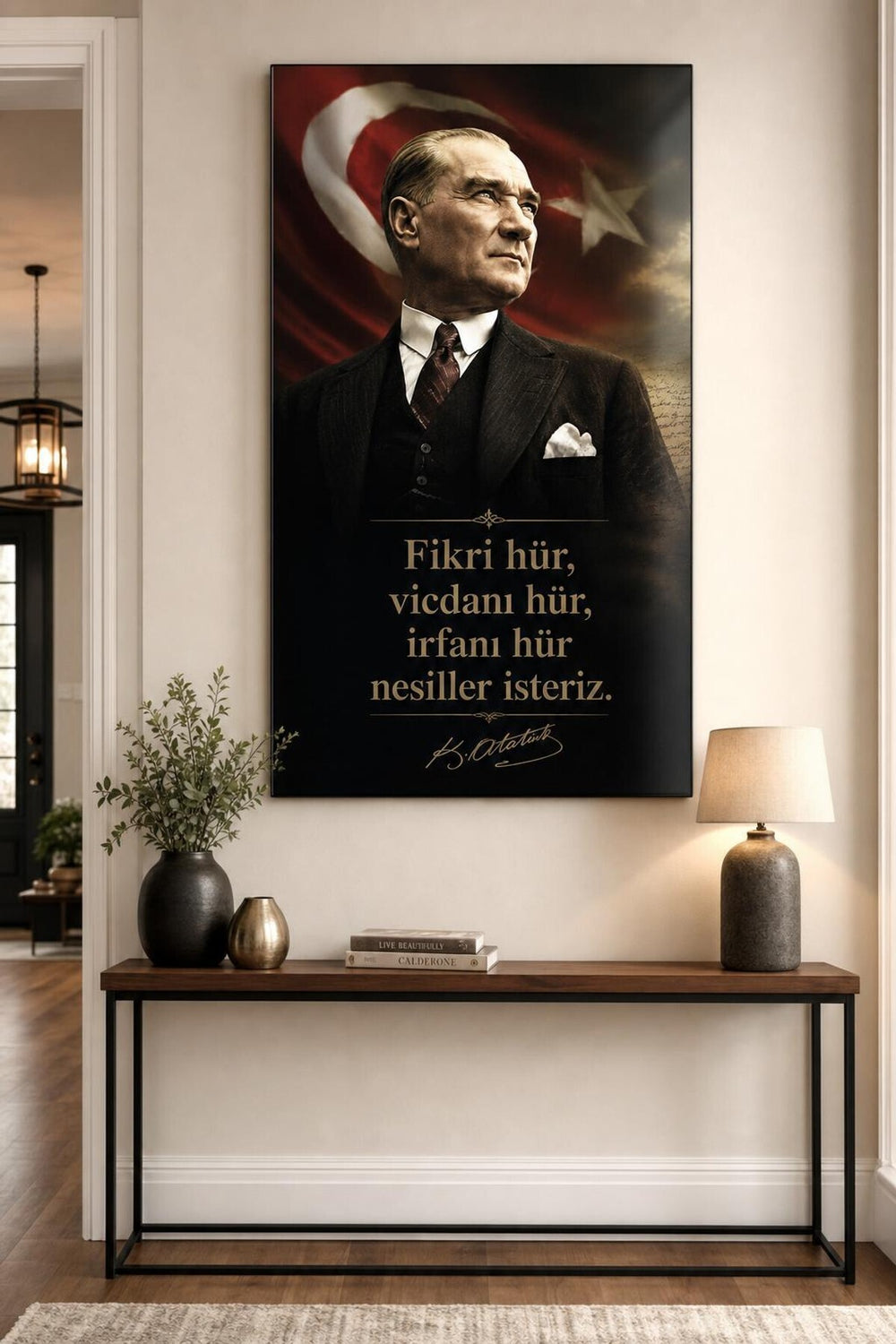 Atatürk Sözlü Türk Bayraklı Baskılı Cam Tablo – Dekoratif UV Baskı Duvar Tablosu