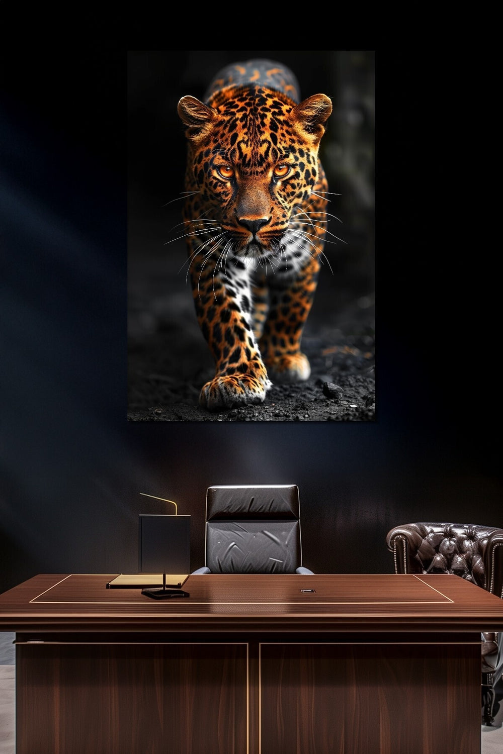 Leopar Baskılı Cam Tablo – Vahşi Yaşam Temalı Güçlü Dekoratif Duvar Tablosu