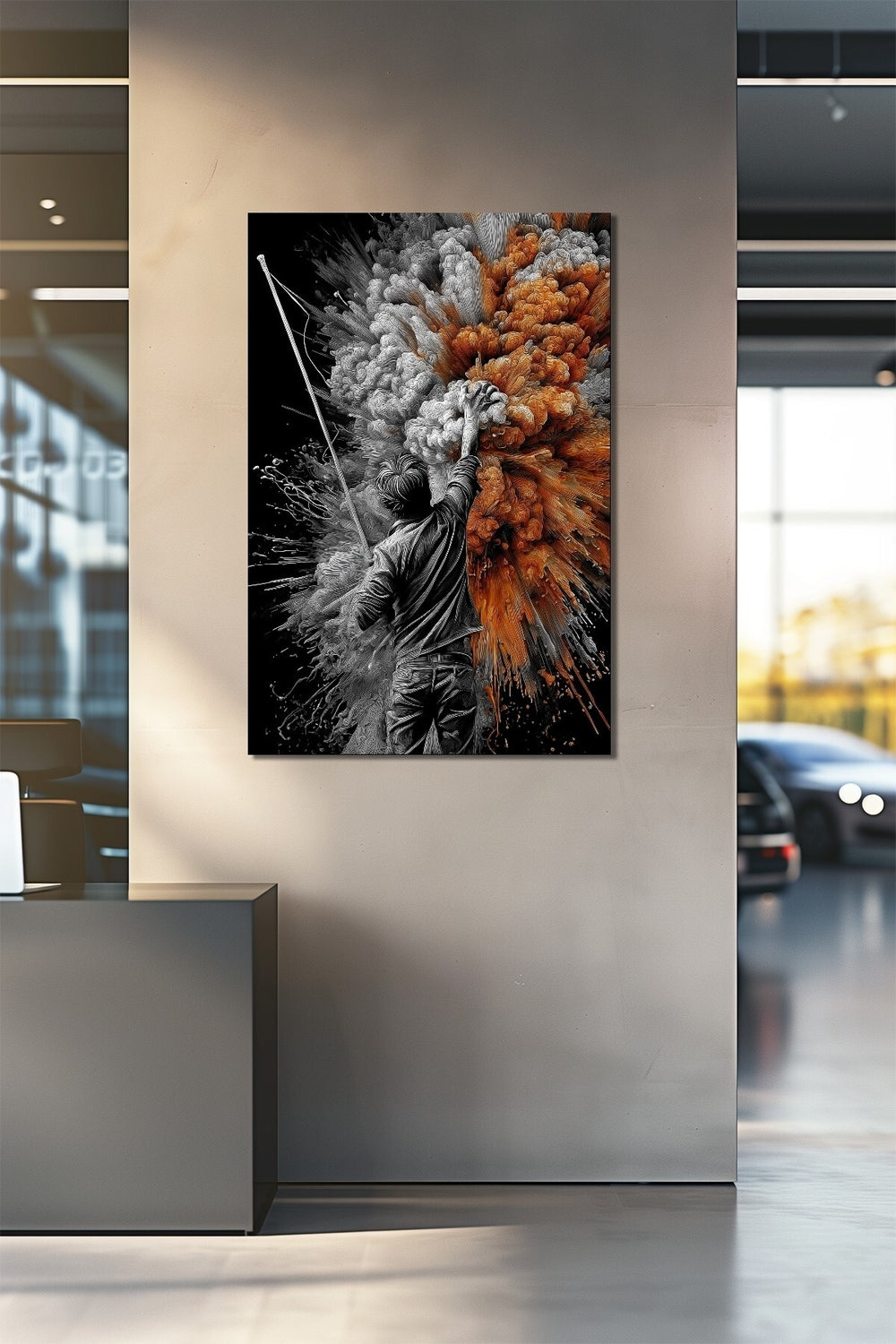 Soyut Patlama Sanat Baskılı Cam Tablo – Modern UV Baskı Dekoratif Tablo