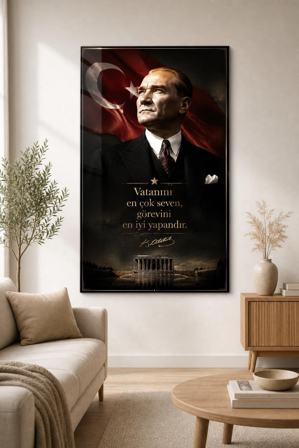 Atatürk Vatan Sözlü Anıtkabir Baskılı Cam Tablo – UV Baskı Dekoratif Duvar Tablosu