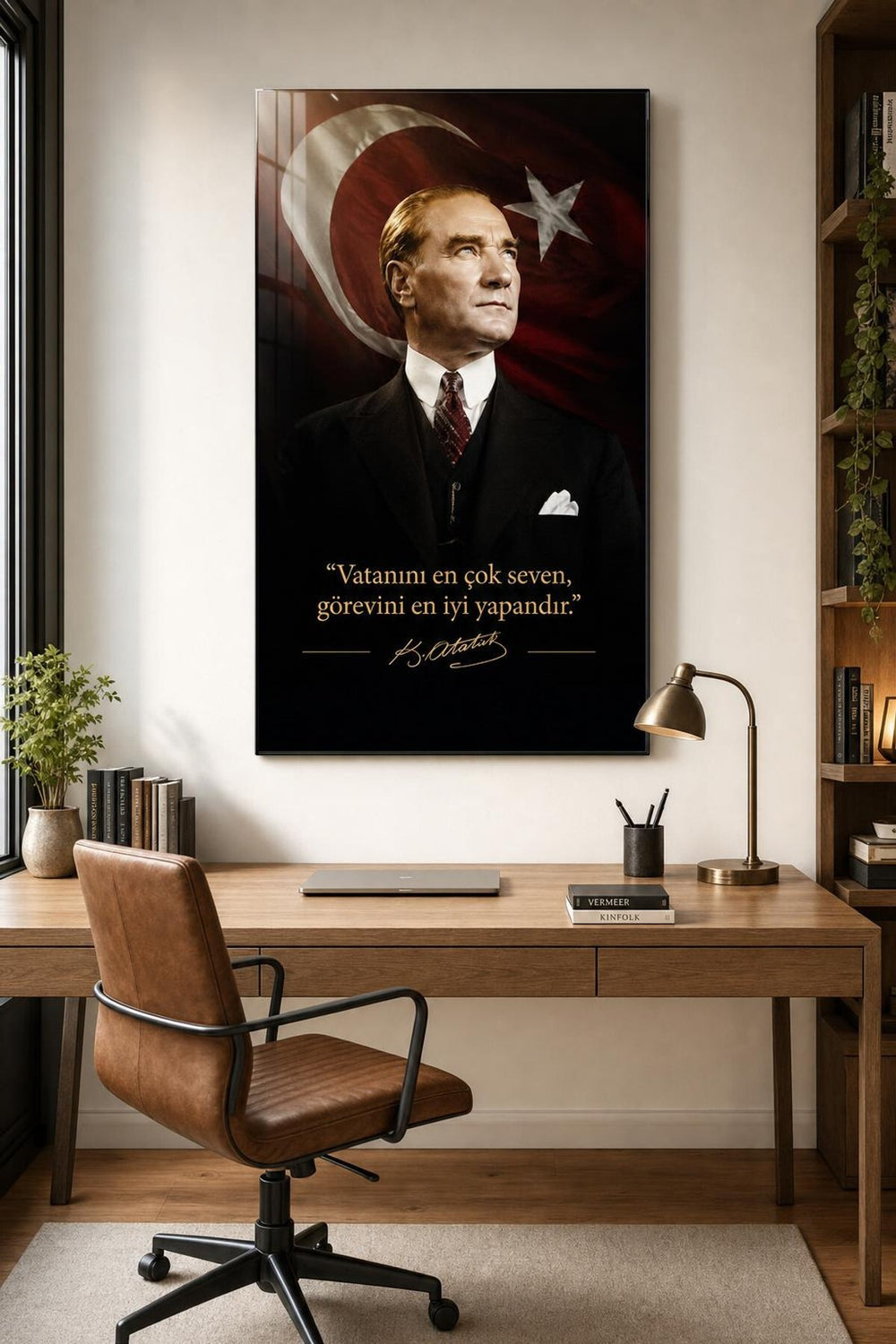 Atatürk Türk Bayrağı Baskılı Cam Tablo – Sözlü UV Baskı Dekoratif Duvar Tablosu
