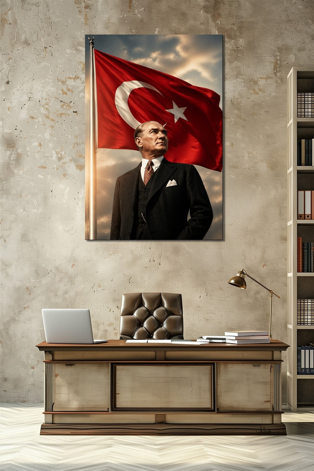 Atatürk Türk Bayrağı Baskılı Cam Tablo – Milli Temalı Prestij UV Baskı Duvar Dekoru