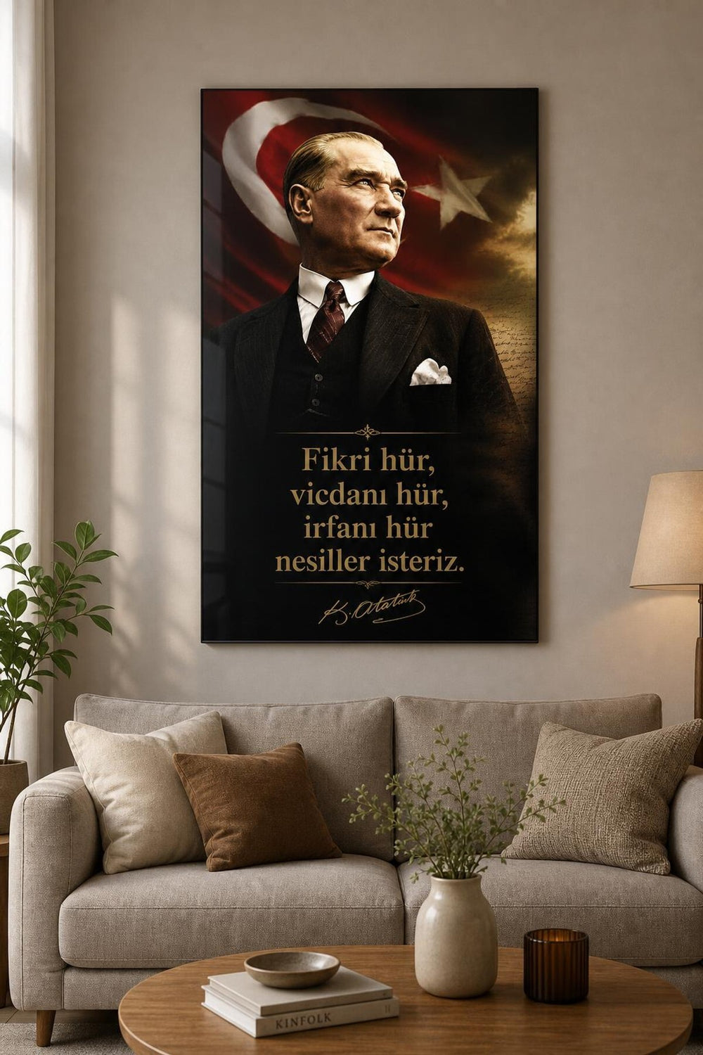 Atatürk Sözlü Türk Bayraklı Baskılı Cam Tablo – Dekoratif UV Baskı Duvar Tablosu