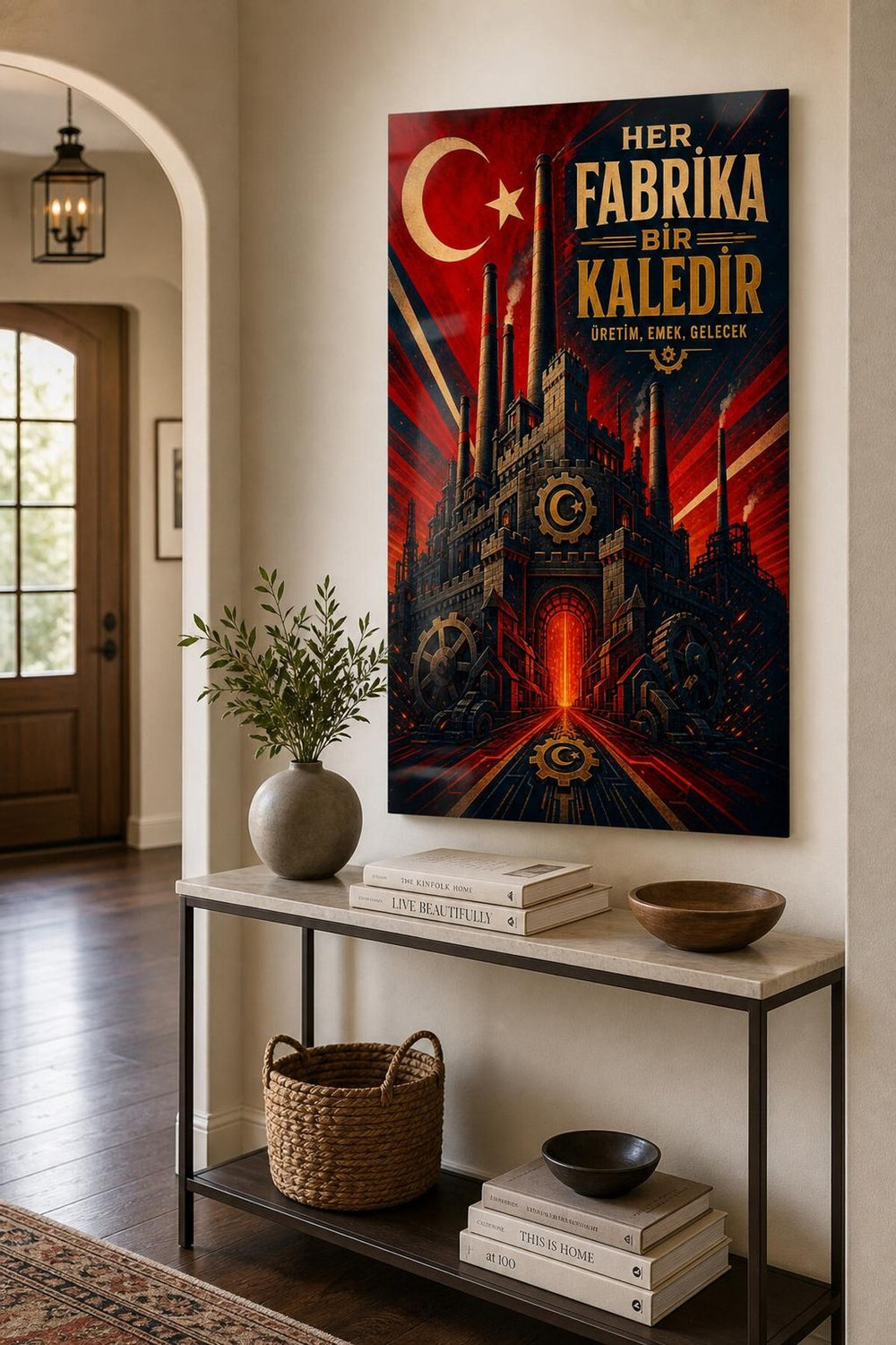 Türk Bayraklı Fabrika Baskılı Cam Tablo – UV Baskı Endüstriyel Duvar Tablosu