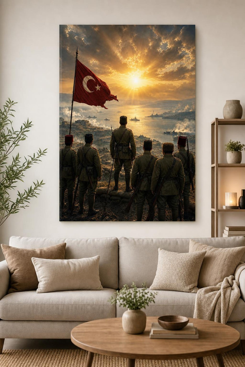 Türk Bayrağı Asker Temalı Baskılı Cam Tablo – UV Baskı Vatan Duvar Dekoru