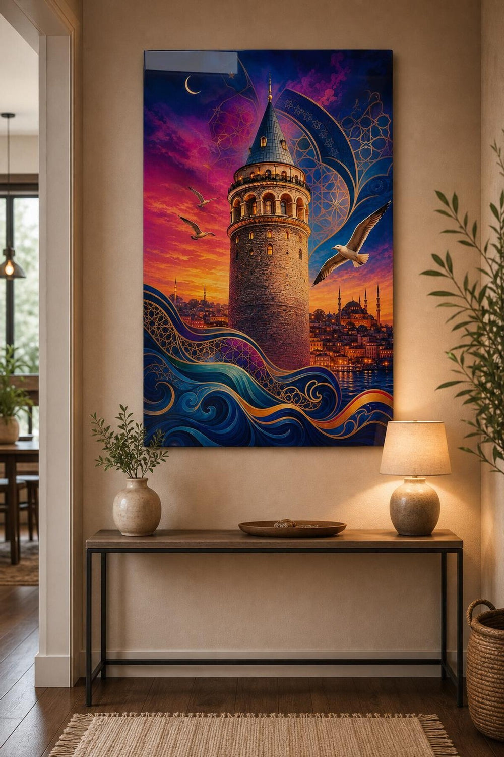 Galata Kulesi Desenli Baskılı Cam Tablo – İstanbul Temalı UV Baskı Duvar Dekoru — görsel 3