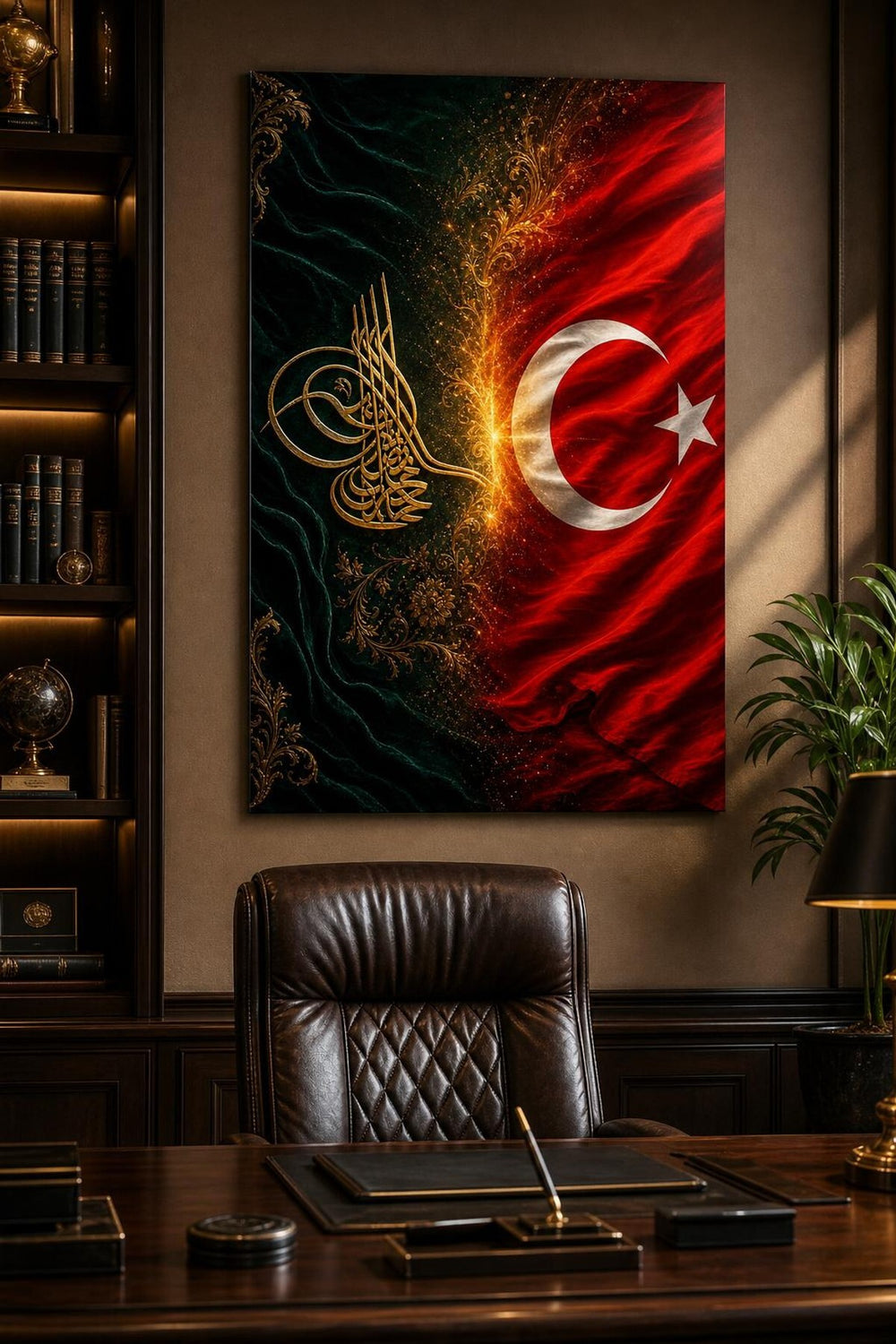 Osmanlı Tuğrası Türk Bayrağı Baskılı Cam Tablo – UV Baskı Dekoratif Duvar Tablosu