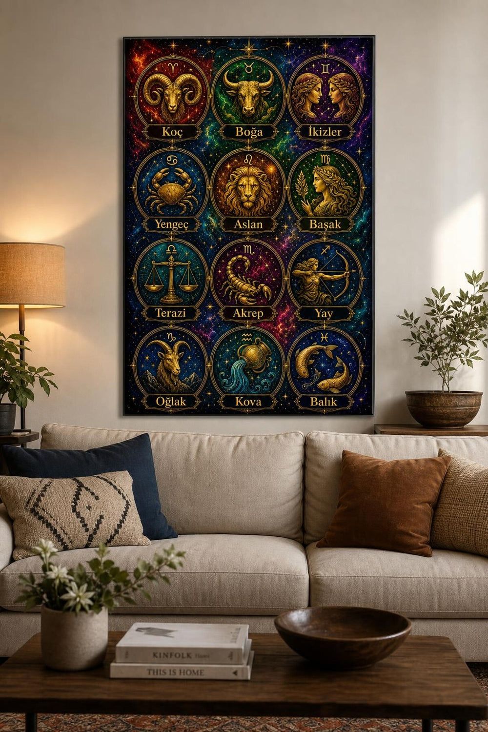 Burçlar Desenli Baskılı Cam Tablo – UV Baskı Astroloji Dekoratif Duvar Tablosu