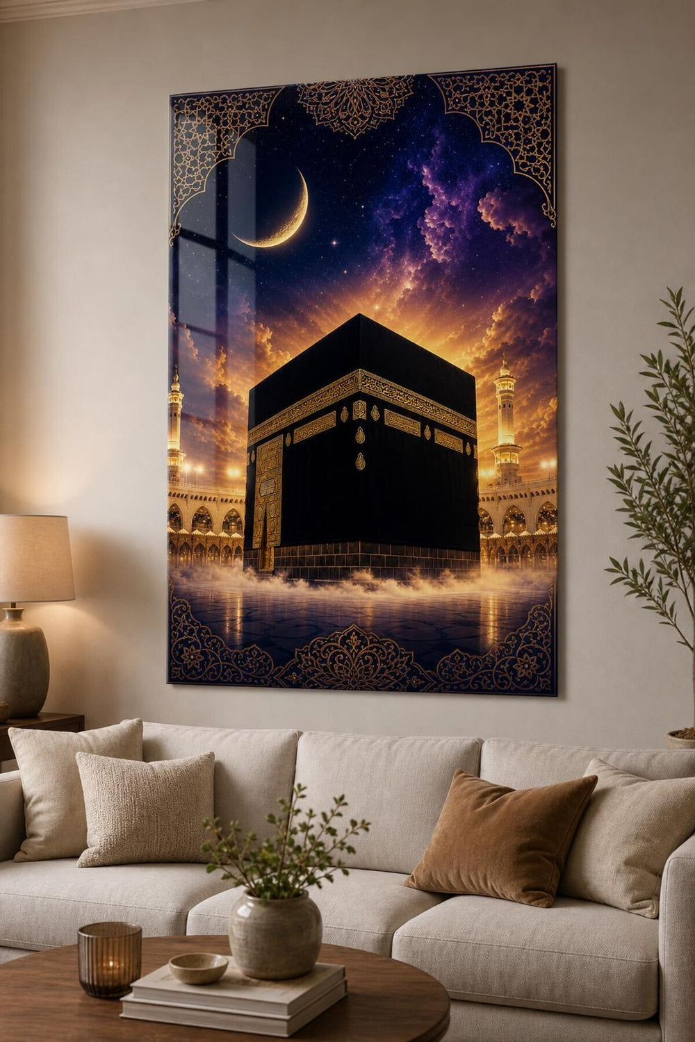 Kabe Temalı Baskılı Cam Tablo – Manevi Dekoratif UV Baskı Duvar Tablosu