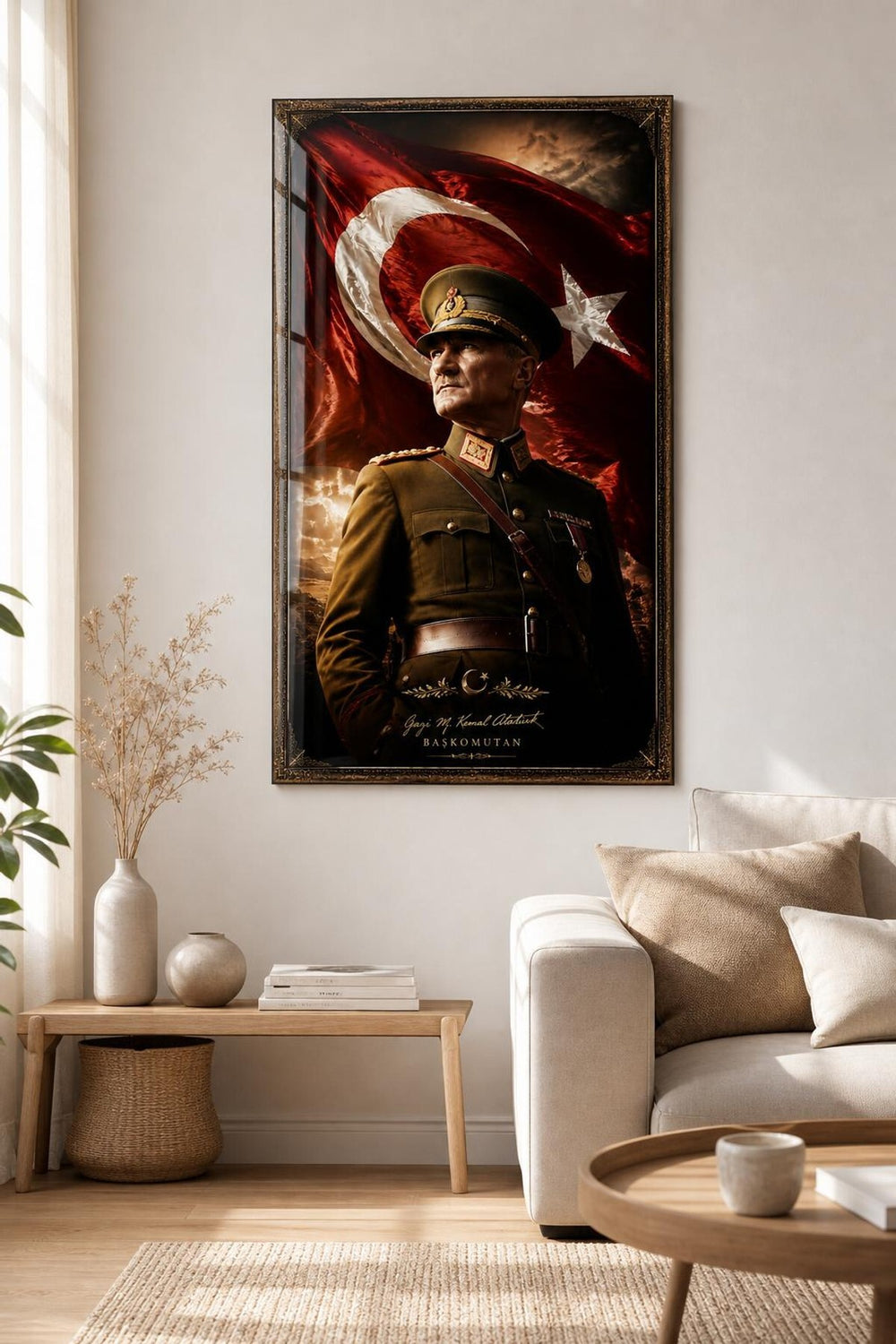 Atatürk Mareşal Üniformalı Baskılı Cam Tablo – UV Baskı Dekoratif Duvar Tablosu