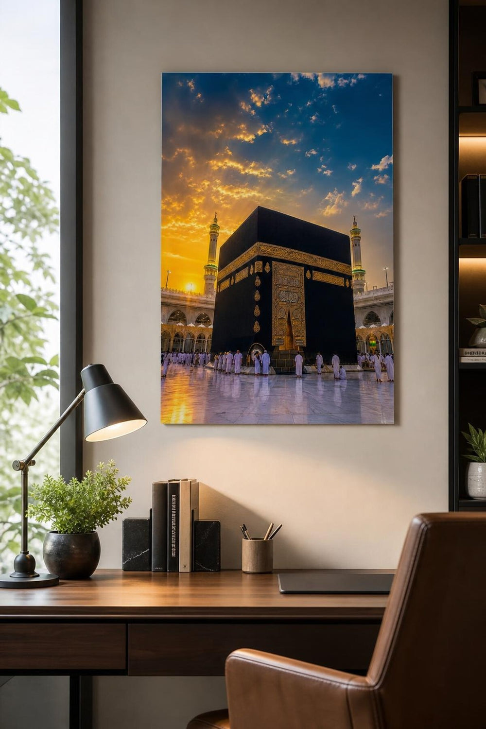 Gün Batımında Kabe Baskılı Cam Tablo – Manevi UV Baskı Dekoratif Duvar Tablosu