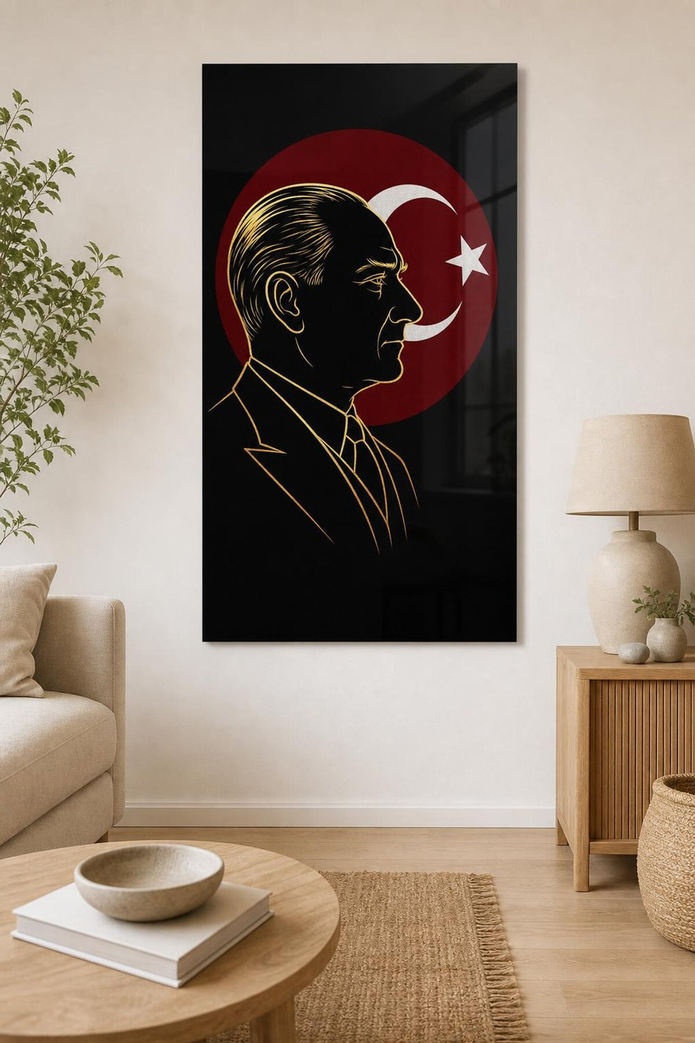 Atatürk ve Türk Bayrağı Baskılı Cam Tablo – UV Baskı Milli Duvar Dekoru