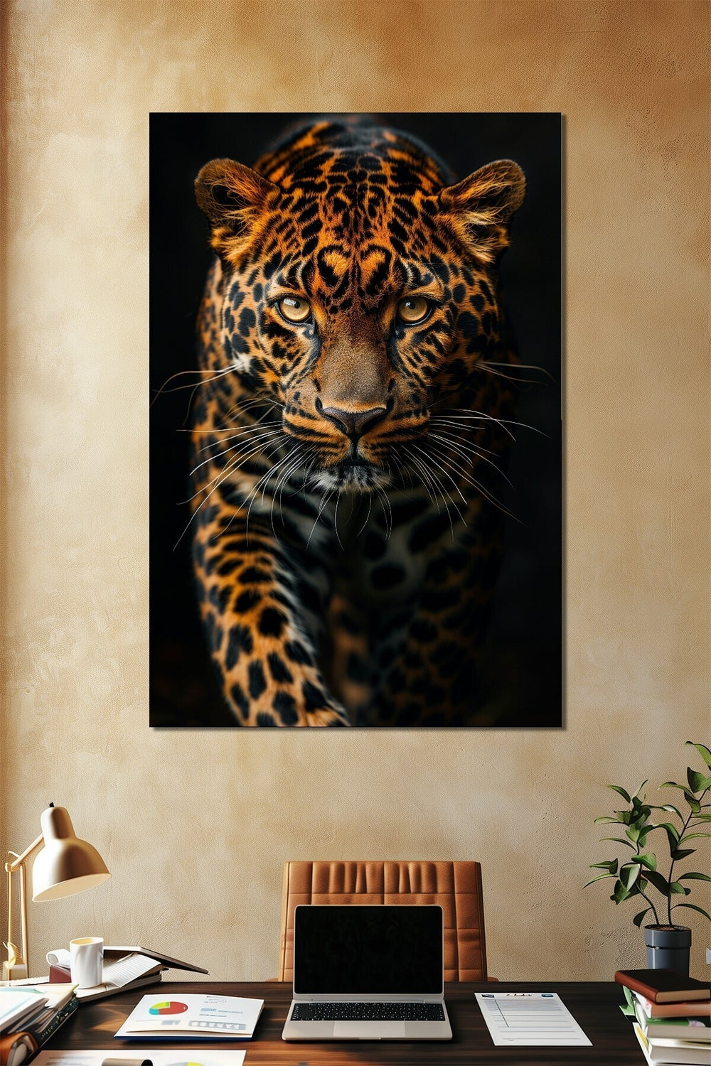 Leopar Baskılı Cam Tablo – Yakın Plan Vahşi Yaşam Temalı Dekoratif Duvar Tablosu