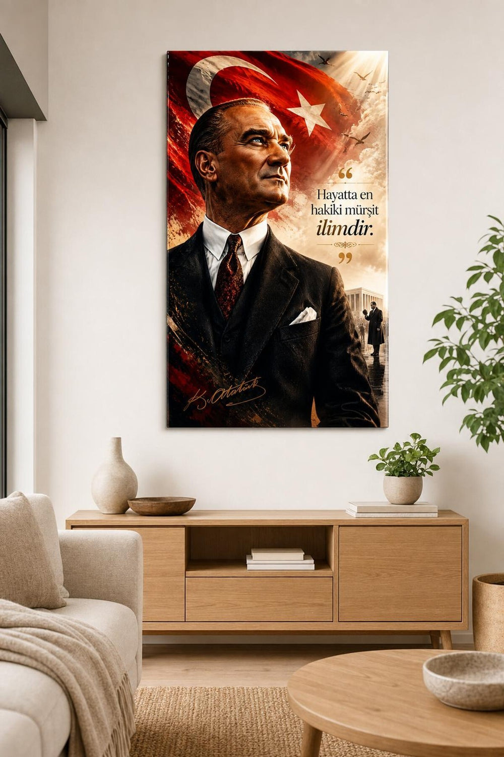 Atatürk En Hakiki Mürşit İlimdir Baskılı Cam Tablo – UV Baskı Dekoratif Duvar Tablosu