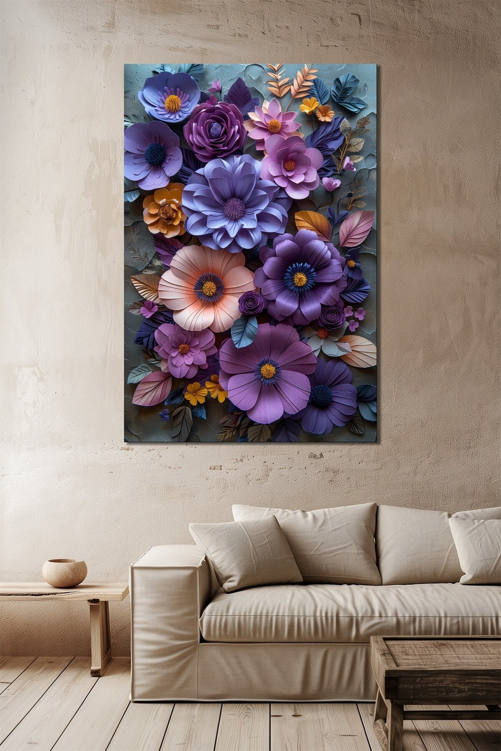 Çiçek Baskılı Cam Tablo – Renkli 3D Floral Tasarım Dekoratif Duvar Tablosu
