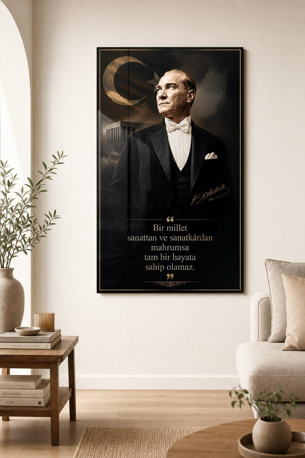 Atatürk Portreli Baskılı Cam Tablo – Türk Bayrağı ve Özlü Sözlü Duvar Dekoru