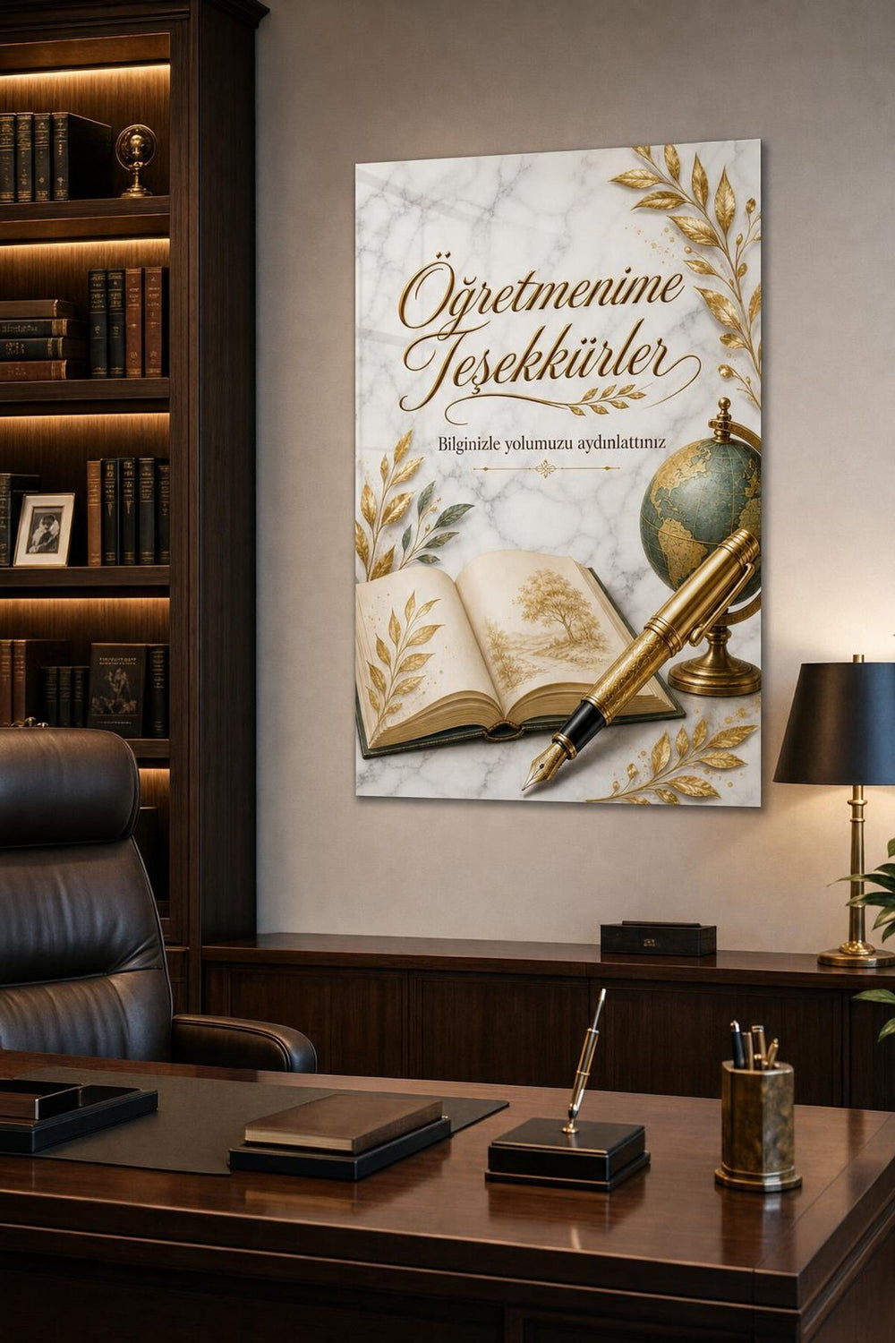 Öğretmenime Teşekkürler Baskılı Cam Tablo – Gold Detaylı Dekoratif Duvar Tablosu — görsel 5
