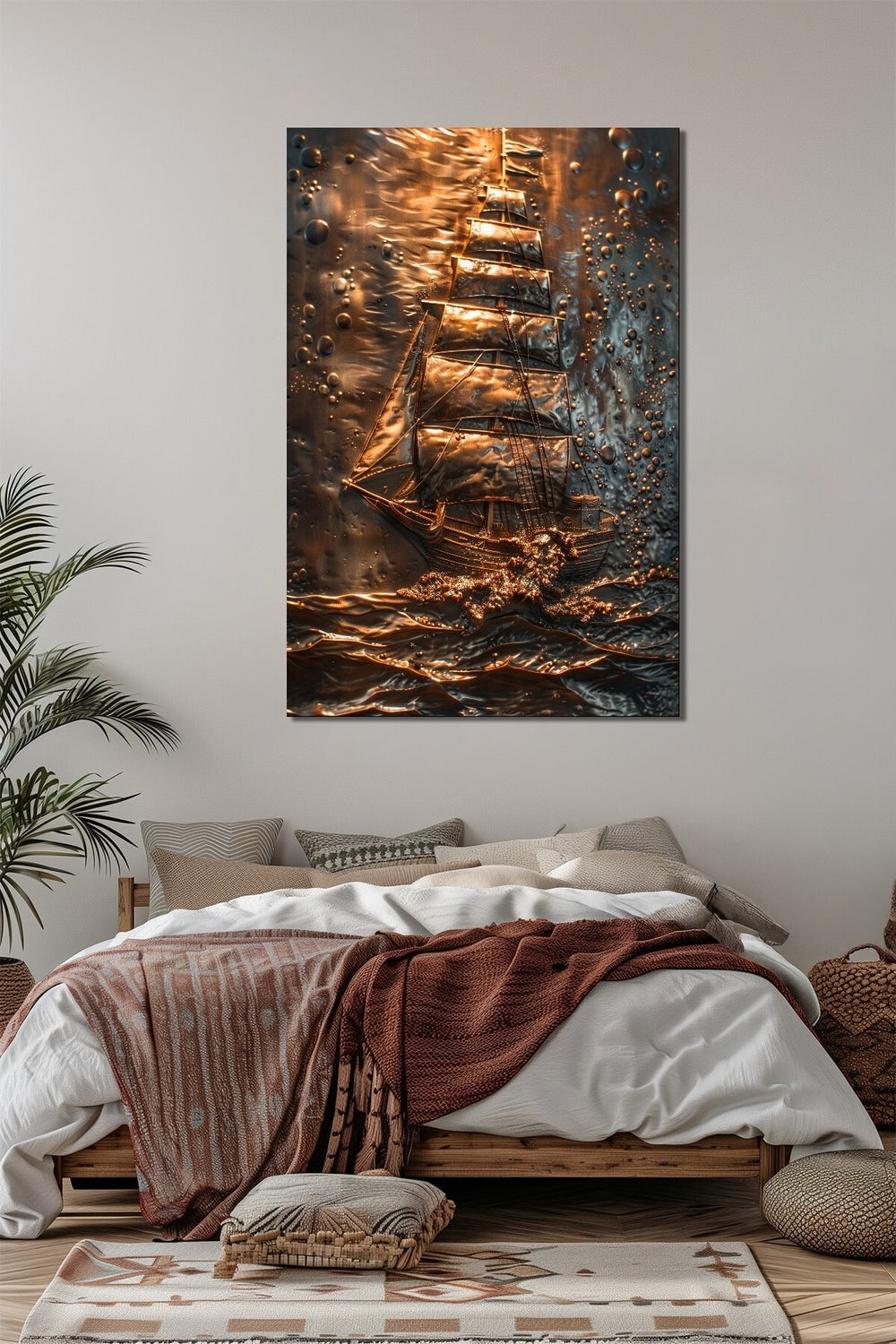 Yelkenli Gemi Baskılı Cam Tablo – Deniz Temalı Modern UV Baskı Duvar Dekoru