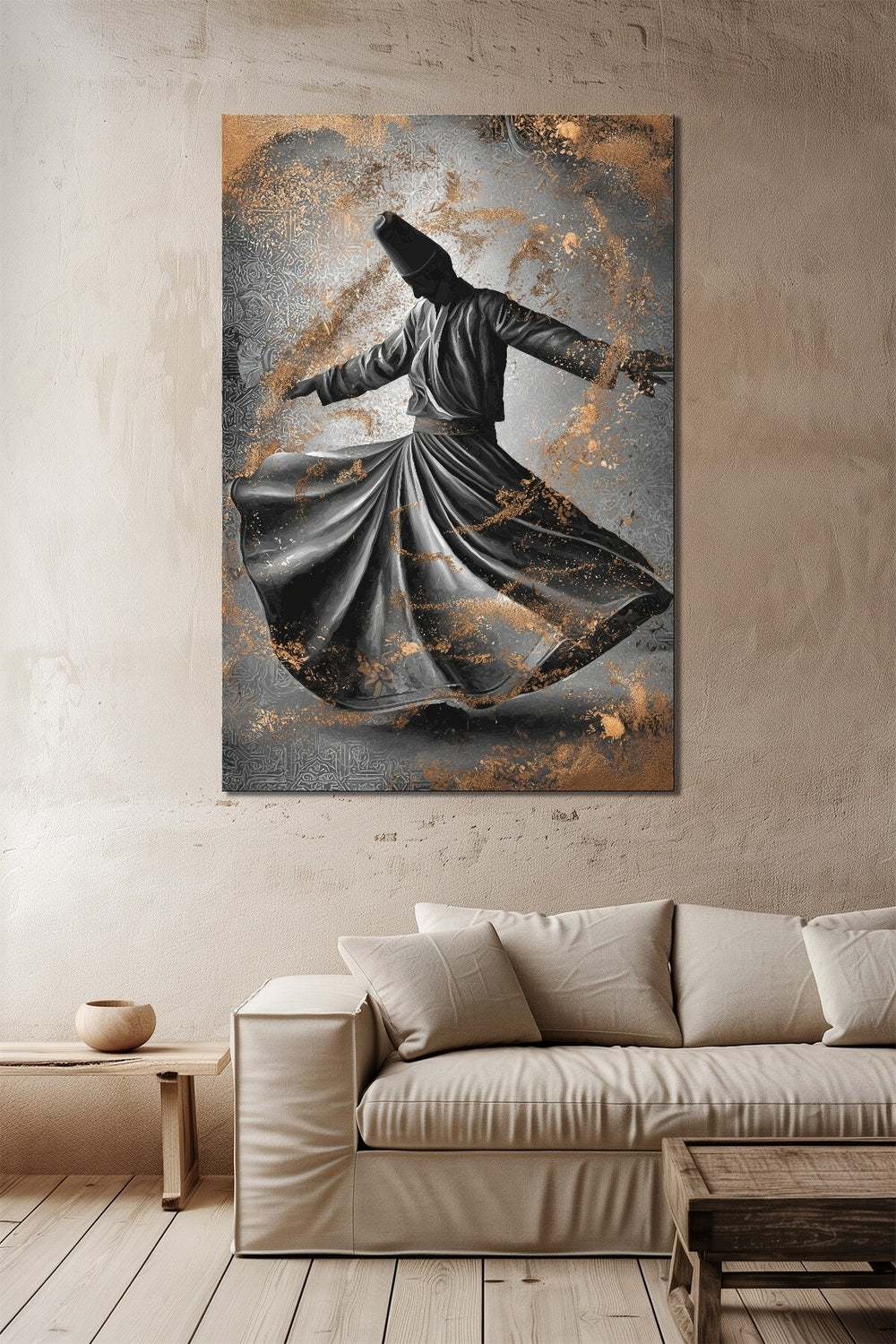 Semazen Derviş Baskılı Cam Tablo – Tasavvufi Sanat Modern UV Baskı Dekor