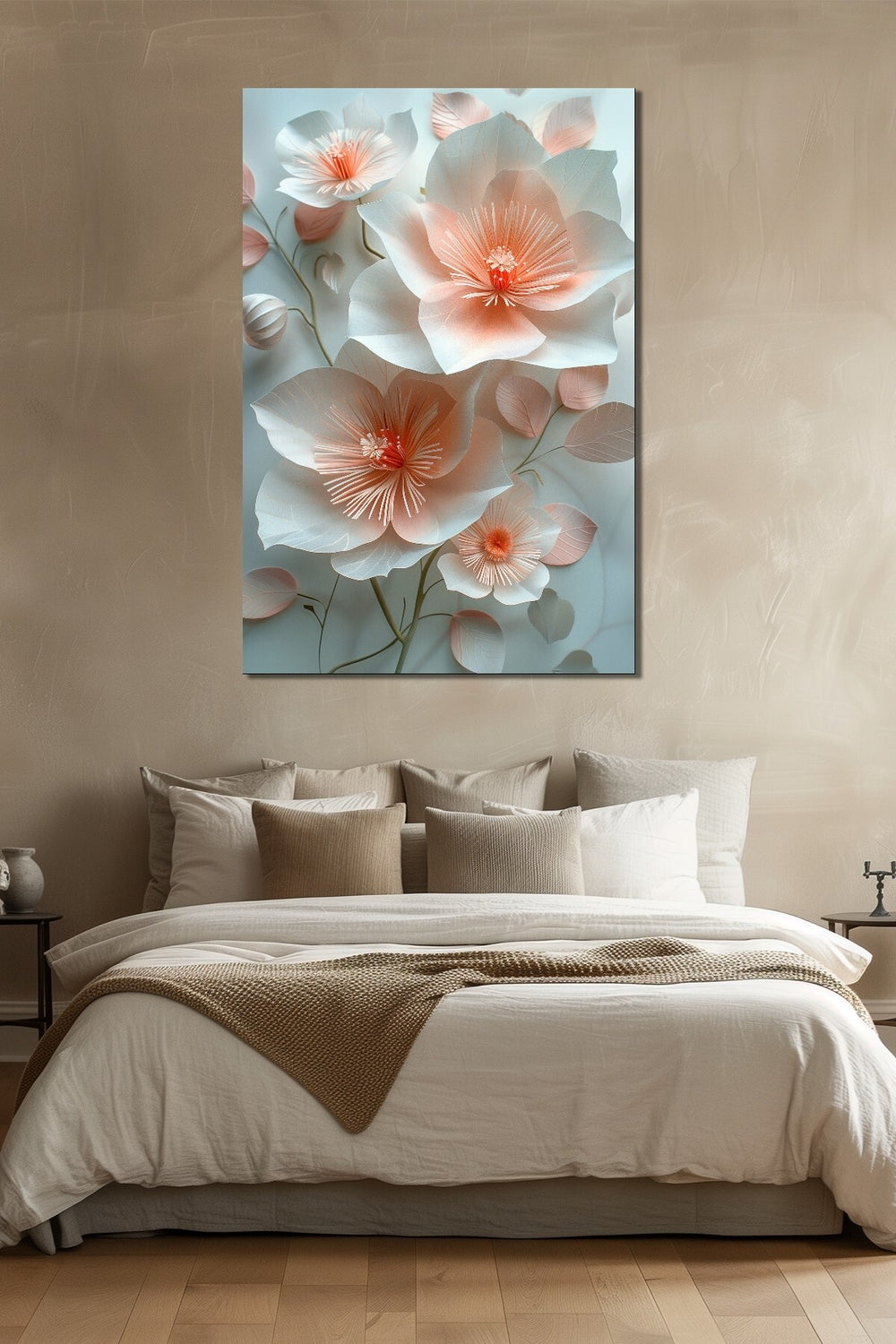 Çiçek Baskılı Cam Tablo – Pastel Tonlu Zarif Floral Dekoratif Duvar Tablosu