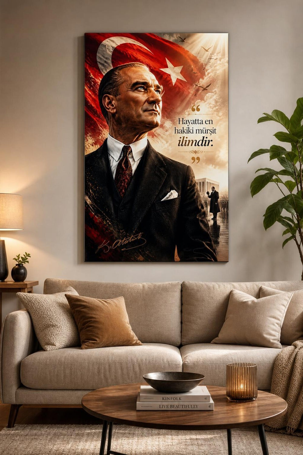 Atatürk En Hakiki Mürşit İlimdir Baskılı Cam Tablo – UV Baskı Dekoratif Duvar Tablosu