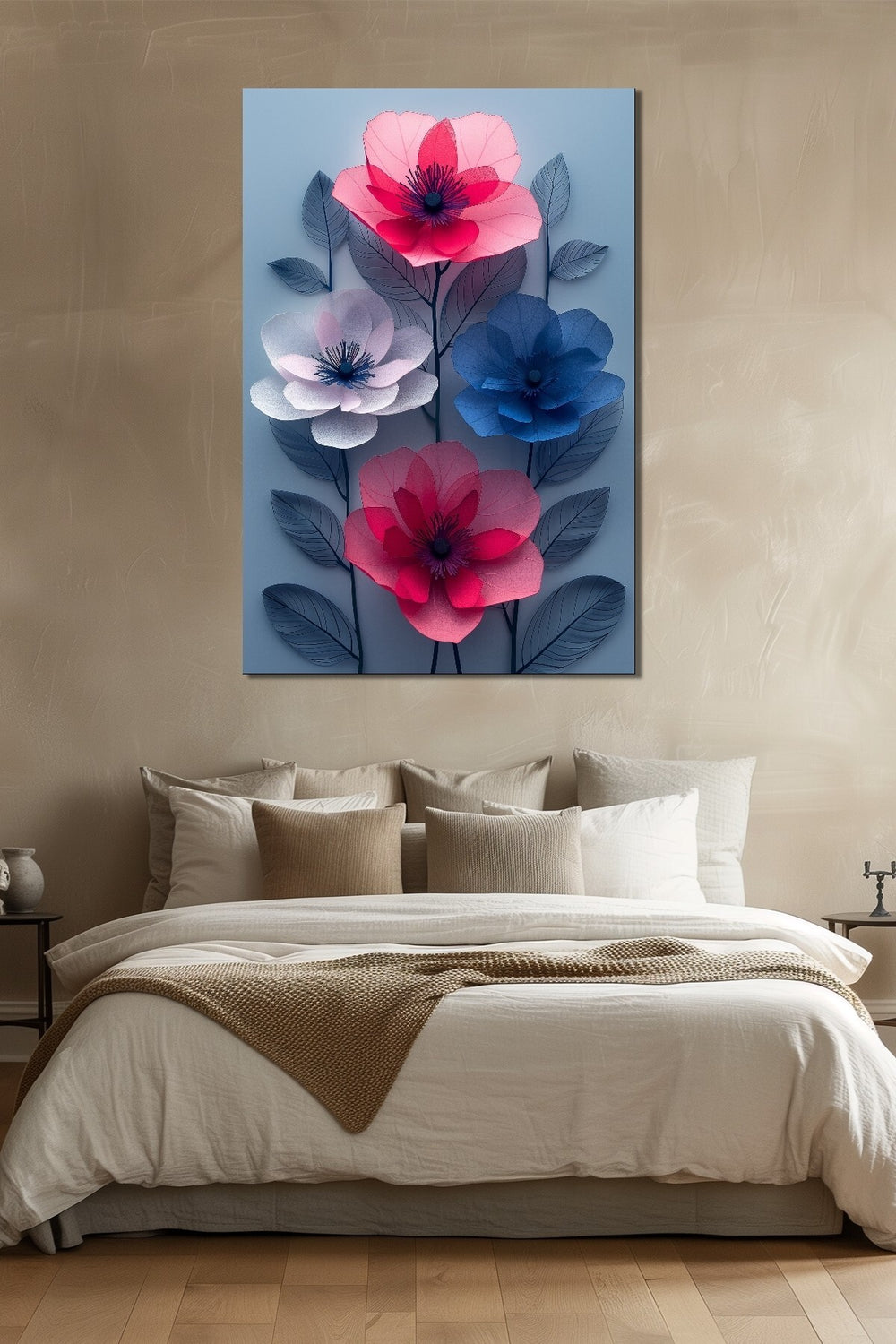Çiçek Baskılı Cam Tablo – Renkli Modern Floral Dekoratif Duvar Tablosu