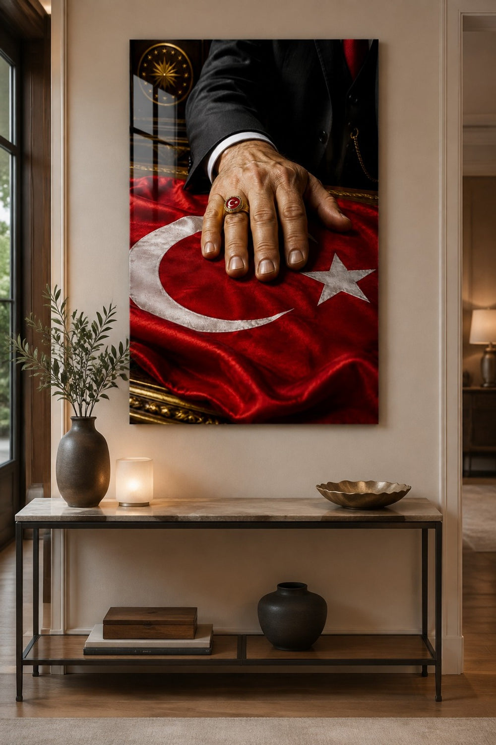 Türk Bayrağı Temalı Baskılı Cam Tablo – UV Baskı Dekoratif Duvar Tablosu — görsel 2