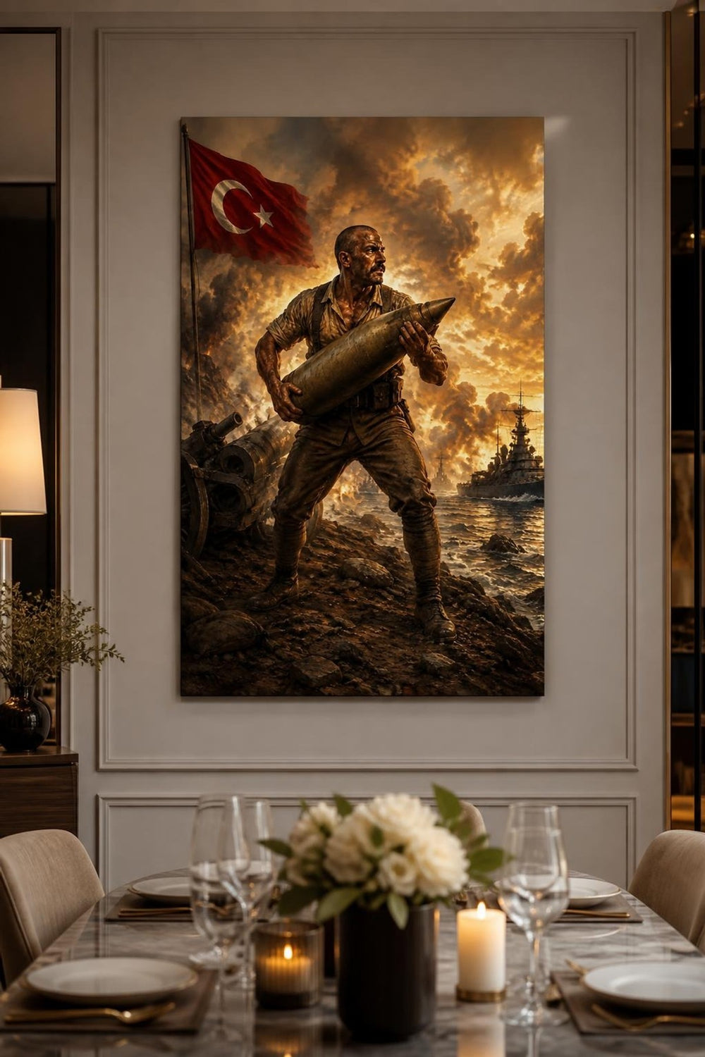 Türk Askeri Temalı Baskılı Cam Tablo – UV Baskı Dekoratif Duvar Tablosu — görsel 1