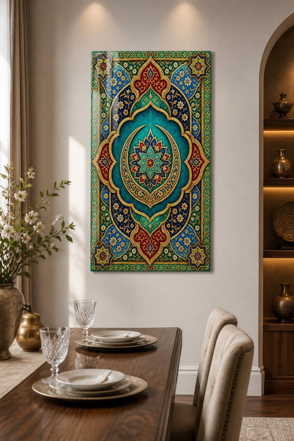 Selçuklu Motifli Baskılı Cam Tablo – Osmanlı Desenli Dekoratif Duvar Tablosu — görsel 5