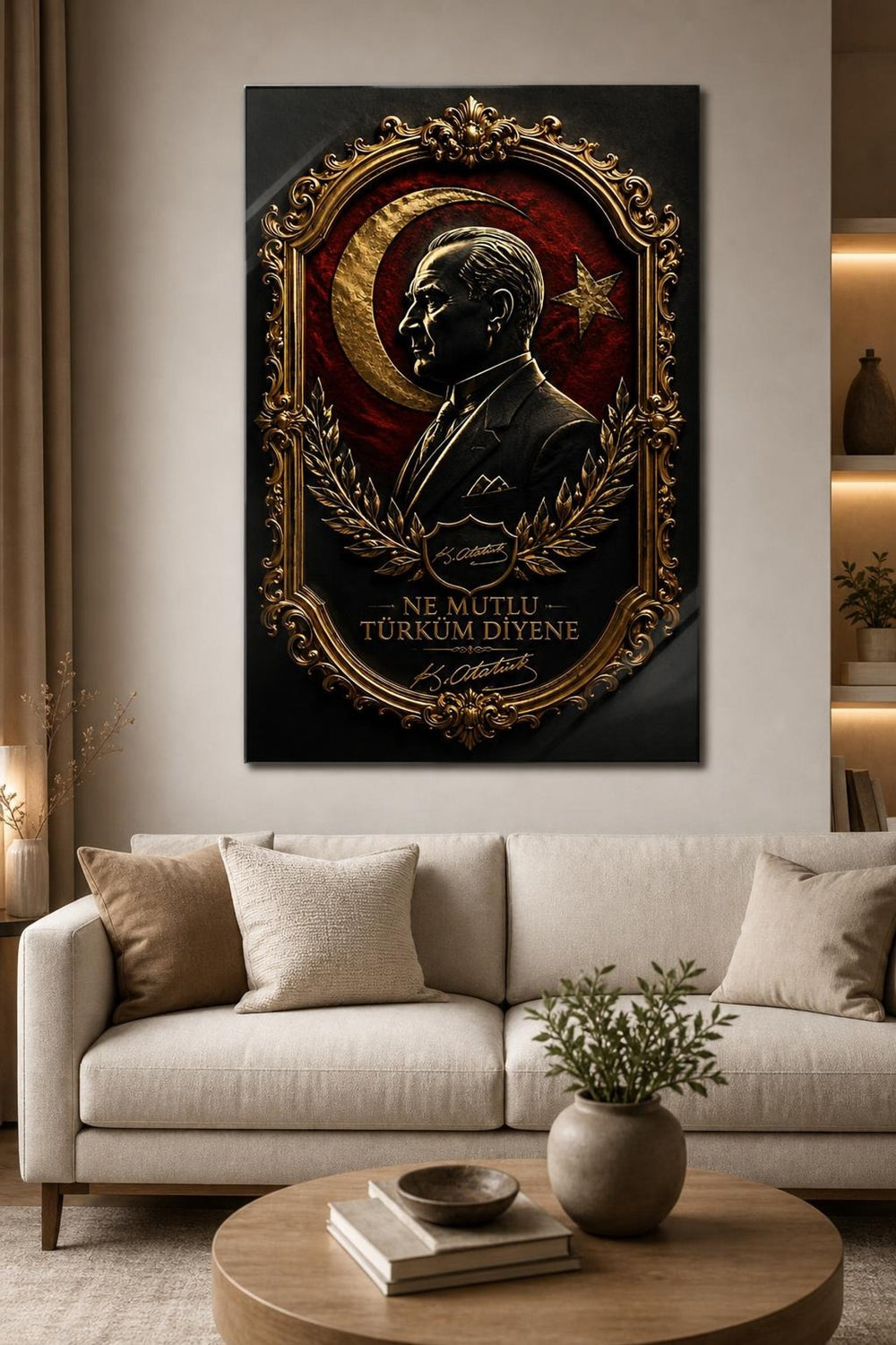 Atatürk Temalı Baskılı Cam Tablo – Premium 3D Efektli Dekoratif Duvar Tablosu — görsel 2