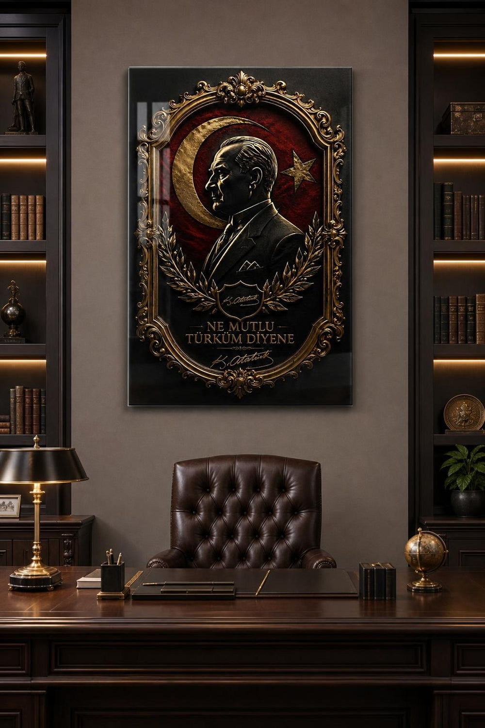 Atatürk Temalı Baskılı Cam Tablo – Premium 3D Efektli Dekoratif Duvar Tablosu — görsel 3