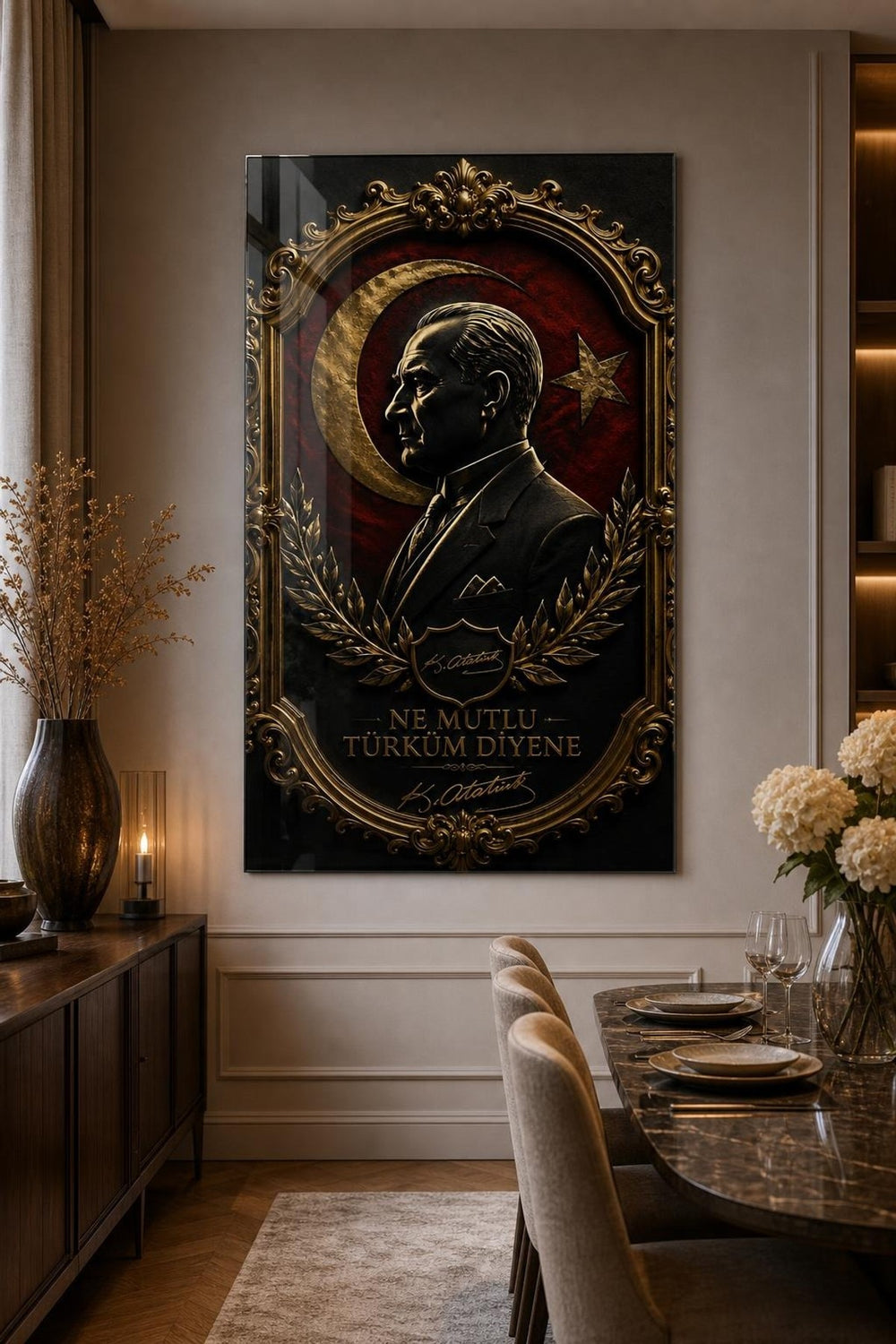 Atatürk Temalı Baskılı Cam Tablo – Premium 3D Efektli Dekoratif Duvar Tablosu — görsel 4