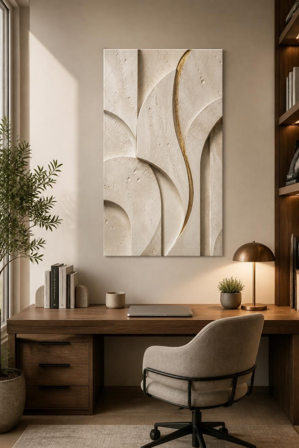 Minimalist Traverten Desenli Baskılı Cam Tablo – Modern Lüks Duvar Dekoru — görsel 1