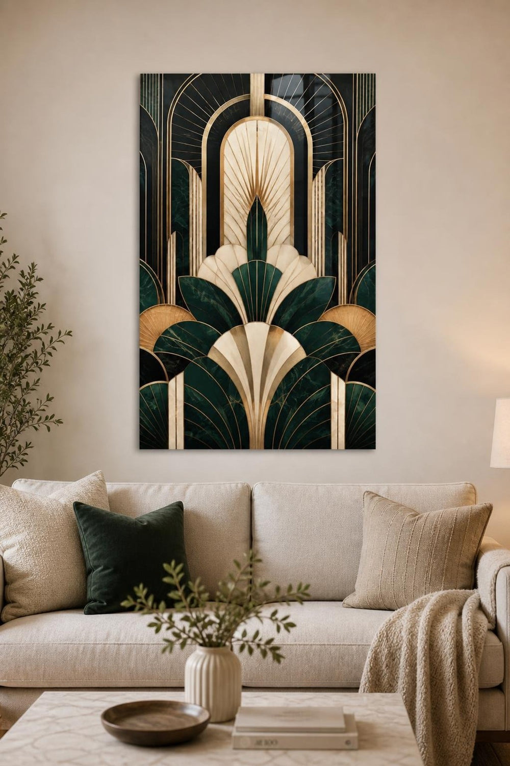 Art Deco Desenli Baskılı Cam Tablo – Geometrik Lüks Duvar Dekoru — görsel 2