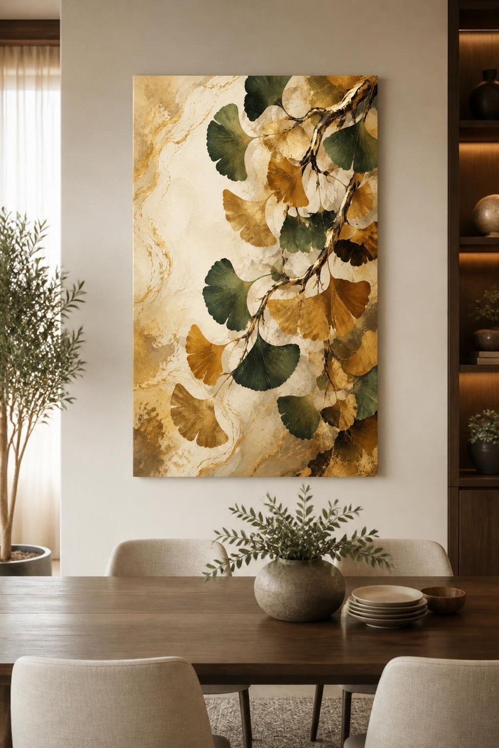 Ginkgo Yapraklı Baskılı Cam Tablo – Modern Botanik Duvar Dekoru — görsel 5
