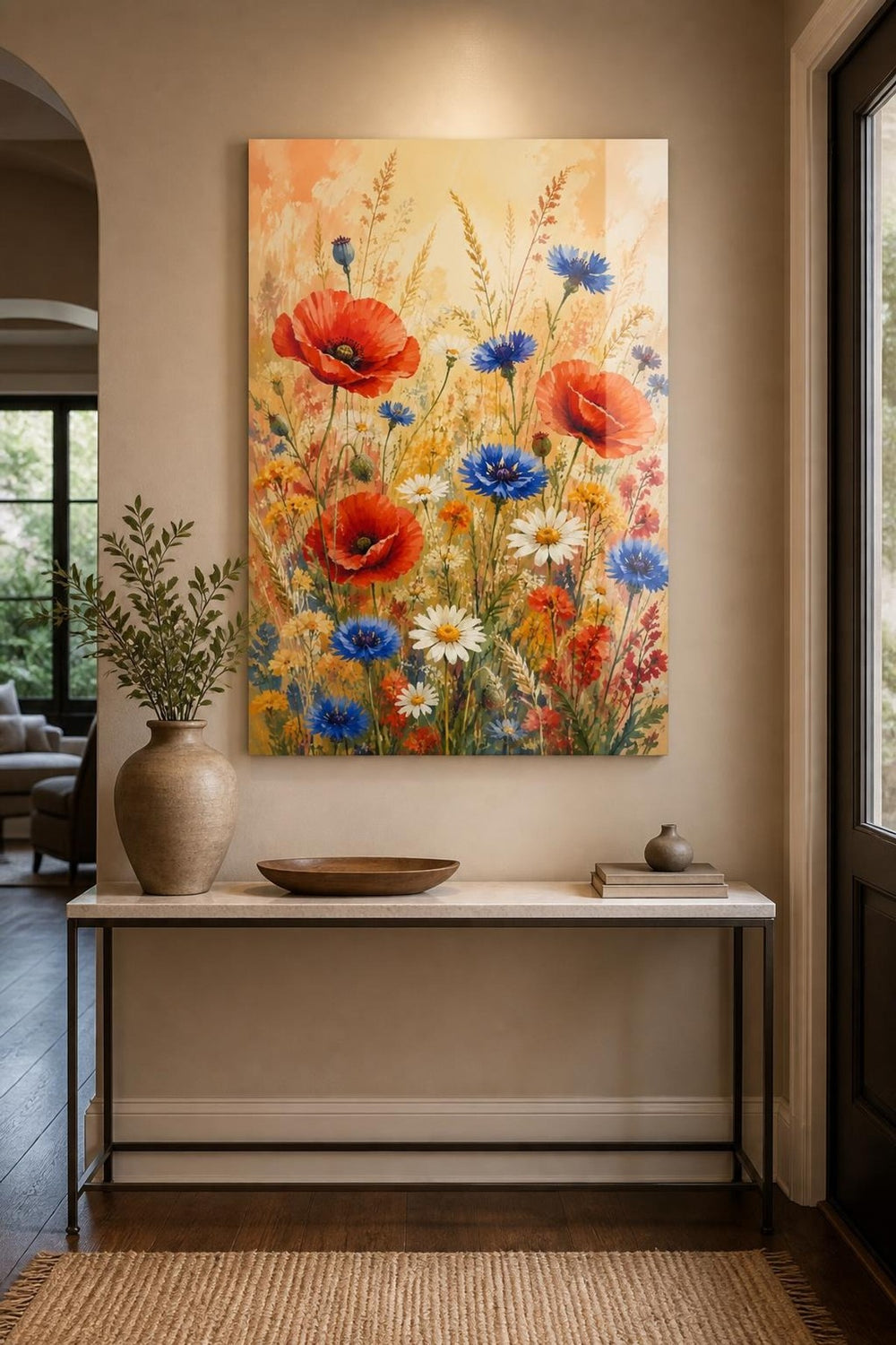 Renkli Kır Çiçekleri Baskılı Cam Tablo – Çiçek Desenli Dekoratif Duvar Tablosu — görsel 2
