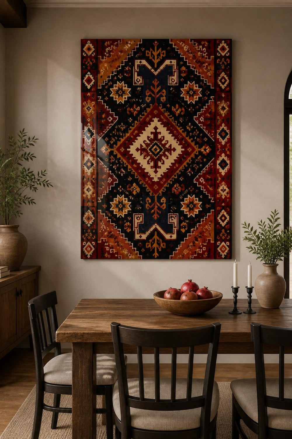 Anadolu Kilim Desenli Baskılı Cam Tablo – Geometrik Duvar Dekoru — görsel 4
