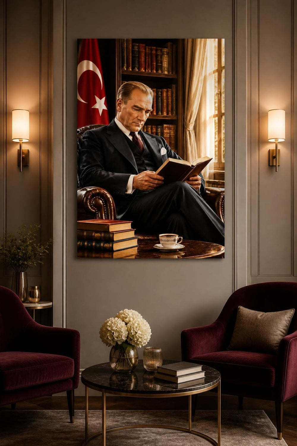 Mustafa Kemal Atatürk Baskılı Cam Tablo – Klasik Dekoratif Duvar Tablosu — görsel 4